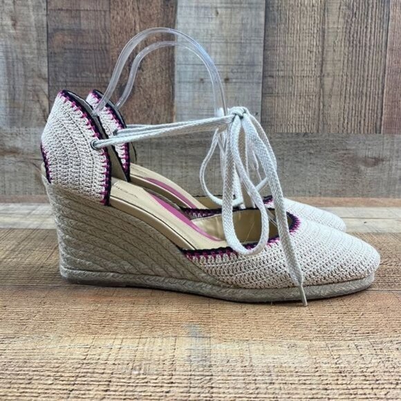 Via Spiga Lenox Macrame Ankle Wrap Wedge Espadrille Tie Crochet Shoes Womens 10M - Picture 1 of 13